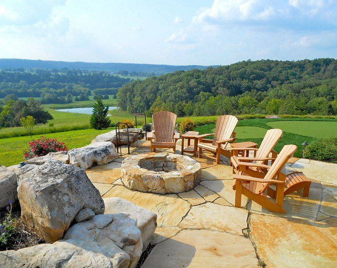 Dream backyard with firepit, putting green and distant views. #Backyard #puttinggreen #firepit Allard Ward Architects.