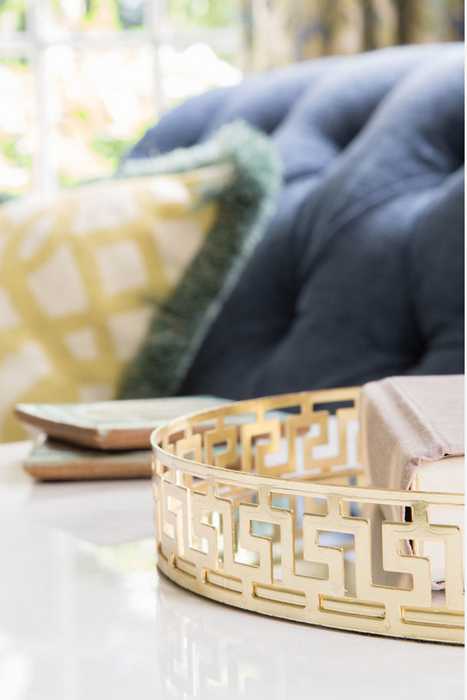 Greek key motif interiors. Brass Tray with Greek Key Design. Tray with Greek Key Design. #Tray #GreekKey #Design #Interiors