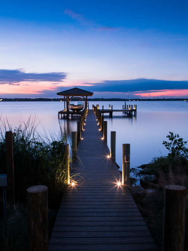 HGTV Dream Home 2016 Dock with Deck lighting. Even at night, the dock is inviting allowing guests to venture out safely. Button lights sunken into the boards illuminate the way.