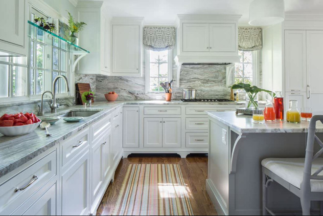 Kitchen Runner. Kitchen with gray cabinets and striped runner. Kitchen runner. Kitchen striped runner. #Kitchen #Runner #KitchenRunner #StripedRunner Taste Design Inc.