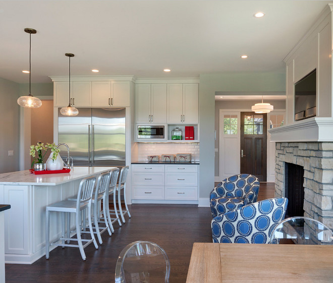 Kitchen fireplace. Kitchen with fireplace. Kitchen with double sided fireplace. #Kitchen #Fireplace Spacecrafting Photography.