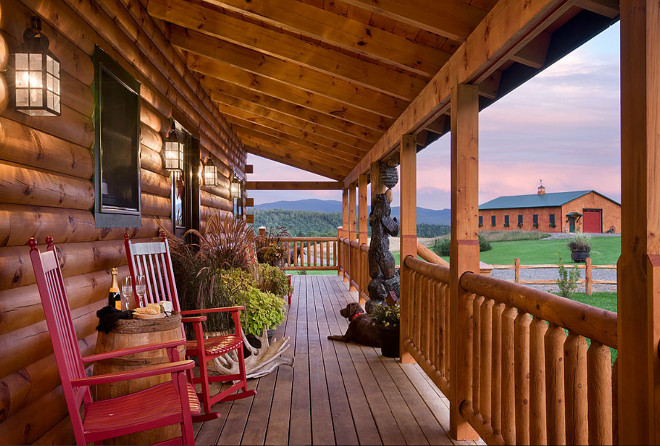 Log home porch. Log home porch ideas. Log home porch decor. Log home porch furniture. #Loghome #porch Coventry Log Homes.