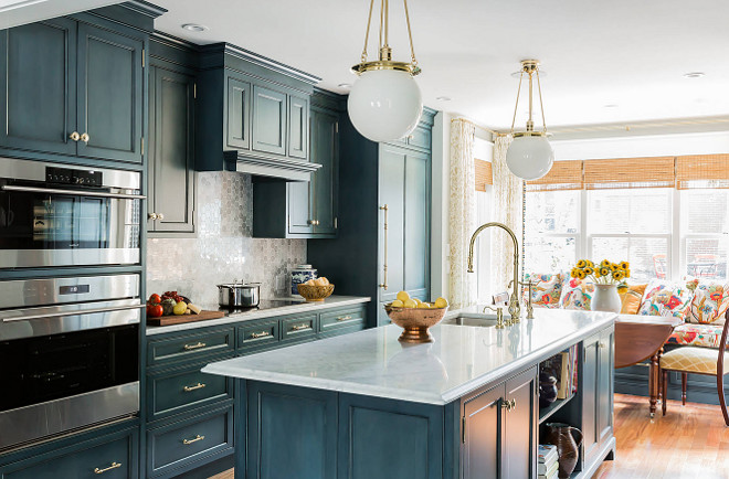 Navy Kitchen Cabinet Paint Color. Stained Navy Kitchen Cabinet Paint Color. #NavyKitchen #PaintColor K.Marshall Design Inc.