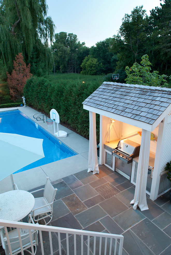 Outdoor Kitchen. Covered Outdoor Kitchen by pool. Outdoor Kitchen #OutdoorKitchen Pillar Homes.