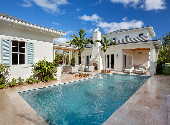 Pool Backyard. Outdoor dining and lunge area around the picture perfect pool. #pool #backyard Casatopia, LLC - Ibi Designs