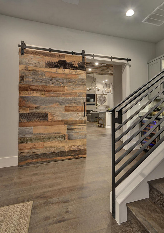 Reclaimed Barn Door. Modern Farmouse Foyer with Reclaimed Barn Door. #ModernFarmhouse #Foyer #ReclaimedBarnDoor Geschke Group Architecture.