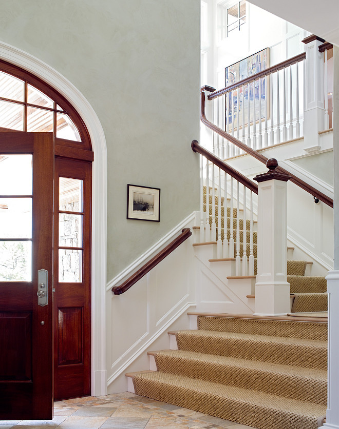 Staircase sisal runner. Staircase sisal runner ideas. Classic foyer with Staircase sisal runner. #Staircase #sisalrunner Peter Cadoux Architects.