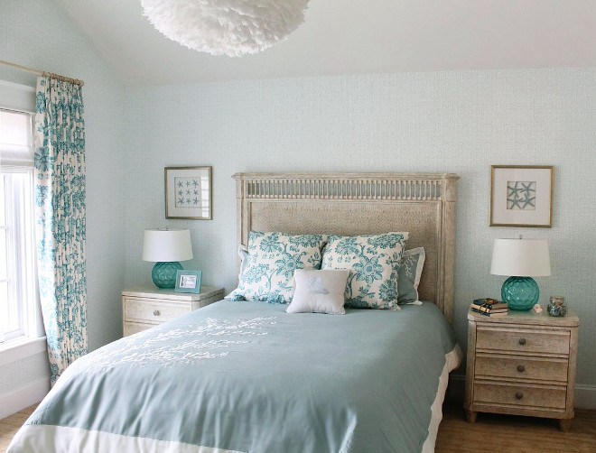 Light blue and turquoise bedroom Calming Light blue and turquoise bedroom color palette Bedroom Color palette Coastal color palette The distressed side tables are Archipelago Night Stand, Blanquilla - $860 each #LightblueBedroom #turquoisebedroom #CoastalColors #CoastalColorpalette #Coastalbedroom