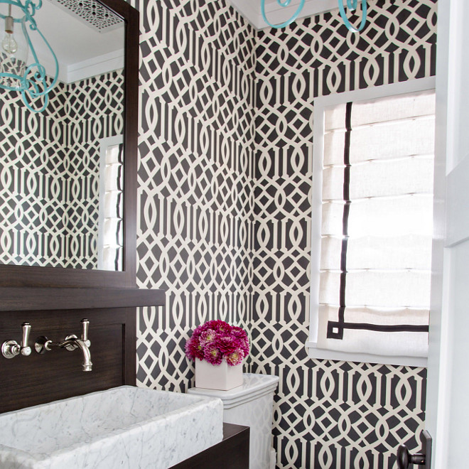 Kelly Wearstler Imperial Trellis Wallpaper in Powder Room, Kelly Wearstler Imperial Trellis Wallpaper #KellyWearstlerImperialTrellisWallpaper #KellyWearstler #ImperialTrellisWallpaper #TrellisWallpaper #KellyWearstlerWallpaper Waterleaf Interiors