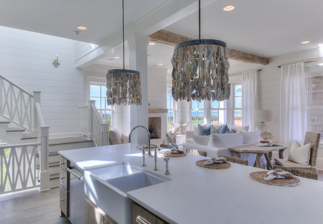 Beach House Kitchen with shell pendants. Beach house kitchen. Beach house kitchen. Beach house kitchen. #Beachhousekitchen 30avibe Photography.