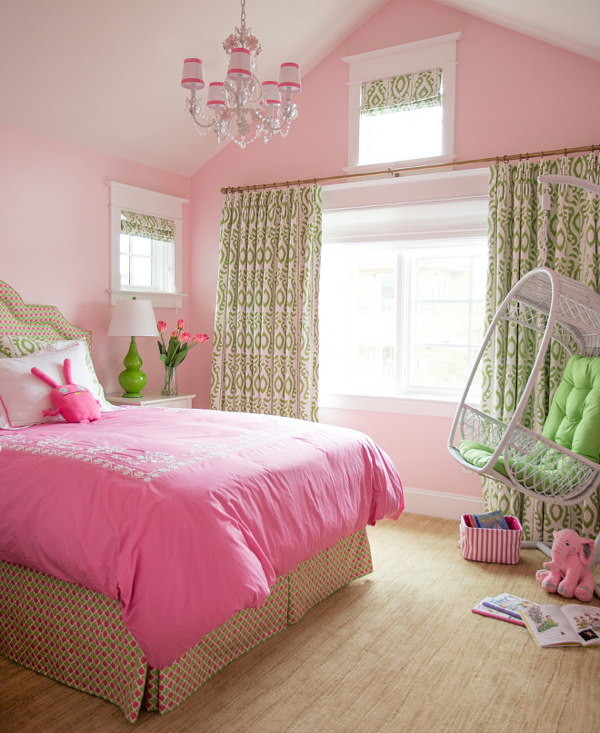 Girls bedroom painted in pink paint color Ballet Slippers by Benjamin Moore #pinkpaintcolor #pinkgirlsbedroom Alexandra Rae Design #pinkpaintcolor #pinkgirlsbedroom # BalletSlippersBenjaminMoore