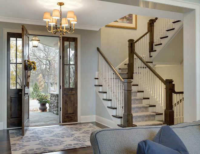 Gray Foyer Wall Ideas Design by Stonewood, LLC