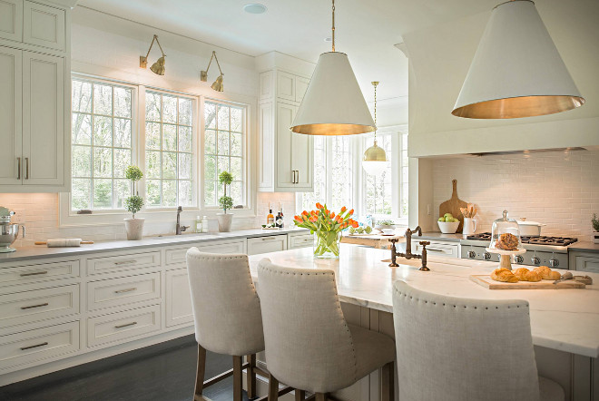 Kitchen Countertop countertop is a Calcutta Gold marble The remainder of the kitchen was covered with a grey quartz from Cambria #CalcuttaGoldmarble #Countertop #CambriaQuartz #GrayQuartz