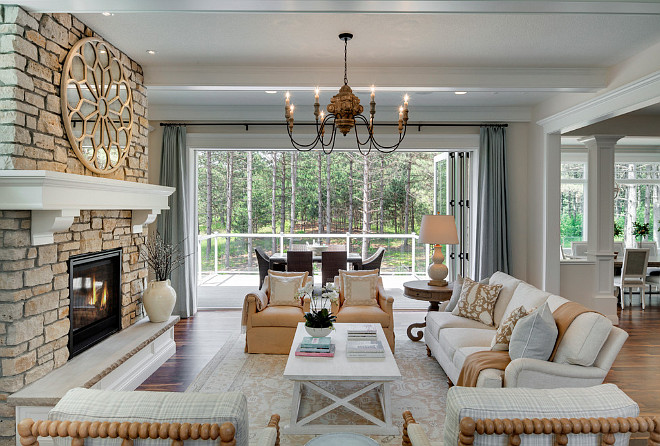 Living room Fireplace, Neutral Living room Fireplace, Neutral Stone fireplace #LivingroomFireplace #Stonefireplace #neutralStoneFireplace #neutralstone Divine Custom Homes