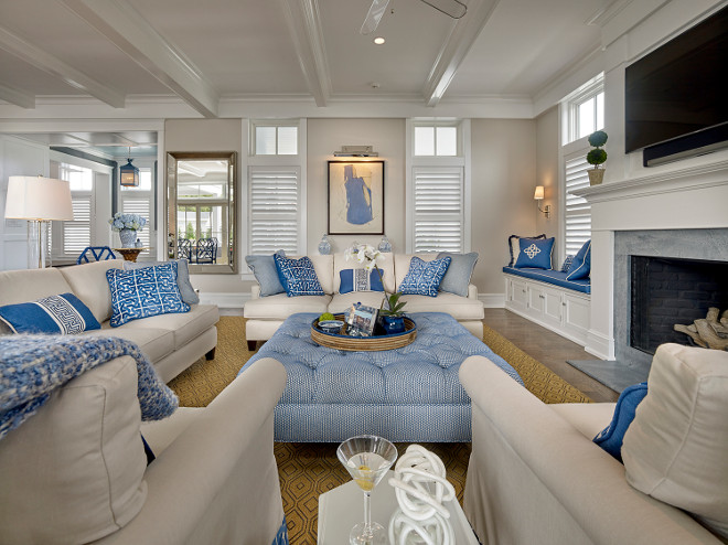 Blue and white living room. Classic coastal living room with blue and white decor. Blue and white living room interior ideas. Blue and white living room. Blue and white living room #Blueandwhite #livingroom #BlueandwhiteLivingRoom #BlueandwhiteInteriors #CoastalBlueandwhite #Blueandwhitedecor #Blueandwhitefurniture Asher Associates Architects. Megan Gorelick Interiors