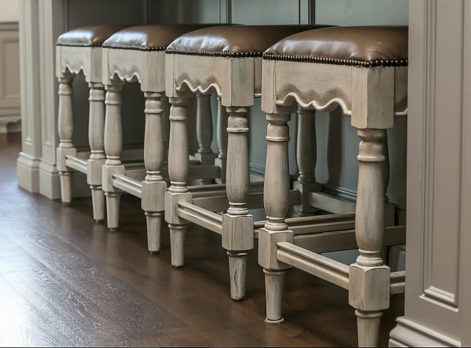 Kitchen island with Ballard Designs Marlow Nailhead Counter Stool in White Wash with Pewter Leather. Kitchen Island Stool #KitchenStool #KitchenIslandStool #BallardDesignsMarlowCounterStool Artisan Signature Homes.