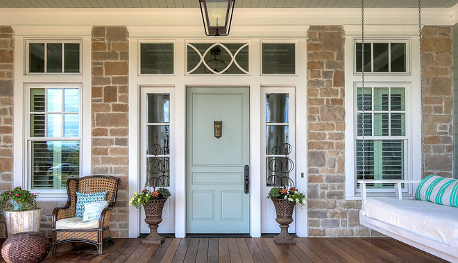 Sherwin Williams Sea Salt Door. Front door painted in Sherwin Williams Sea Salt. Sherwin Williams Sea Salt SW6204 Blue Aqua Turquoise Front Door Paint Color #SherwinWilliamsSeaSalt Artisan Signature Homes.