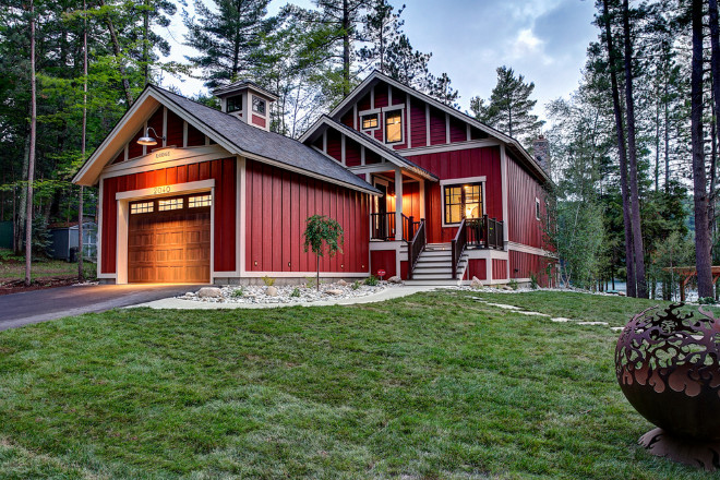 Red Exterior Paint Color. The house siding and trim are LP SmartSide Siding products. The siding color is called Tile Red and the trim color is a custom match from a Kolbe window color swatch called Natural Cotton. BAC Design Group