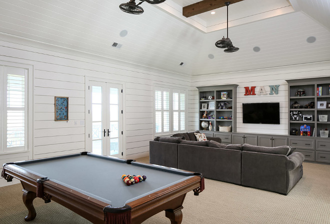 Games Room. Above Garage Games Room. Above Garage Games Room Layout. Above Garage Games Room Ideas. Above Garage Games Room Design. Above Garage Games Room with shiplap walls. #AboveGarageGamesRoom #GamesRoom Artisan Signature Homes.