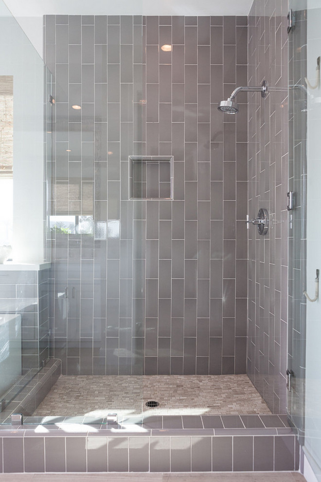 Gray Shower Tiles. Gray Shower Subway Tiles. Vertical Gray Shower Subway Tiles. Gray Shower Subway Tiles. Shower Tile Laid Vertically. #Grayshowertile #Graysubwaytile #grayshowersubwaytile #verticaltile #showertile #tilelaidvertically Jasmine Roth.