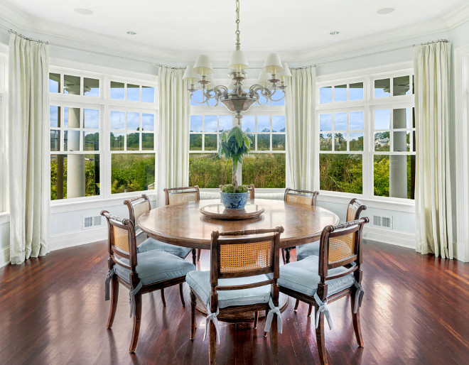 Bay window drapery ideas. Dining room bay window draperies. Dining room bay window draperies. Bay window draperies. Christie's Real Estate