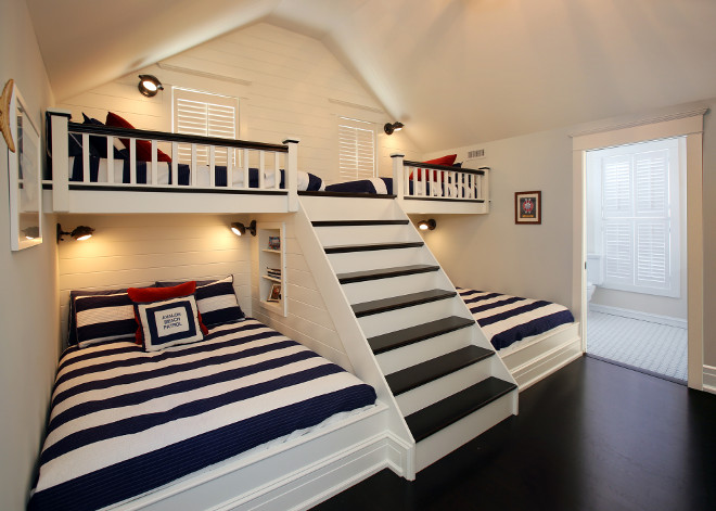 Bunkroom with built in ladder. Asher Associates Architects