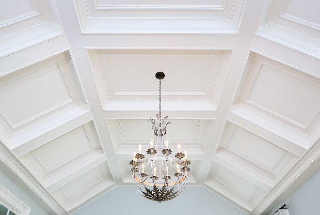 Coffered Ceiling. Unique Coffered Ceiling Design. The designer explains about this coffered ceiling design: Probably my most favorite ceiling I have ever designed. I have always been a big fan of coffered ceilings but I wanted something a bit more dramatic in this space so we ended up vaulting the ceiling and then laying the coffered ceiling across the angles. It turned out better than i could have ever imagined. #CofferedCeiling #VaultedCeiling #VaultedCofferedCeiling #CeilingMilwork #CeilingMolding #Ceiling #ceilingDesign #Ceilingplans #CeilingDesign #CofferedCeiling Artisan Signature Homes.