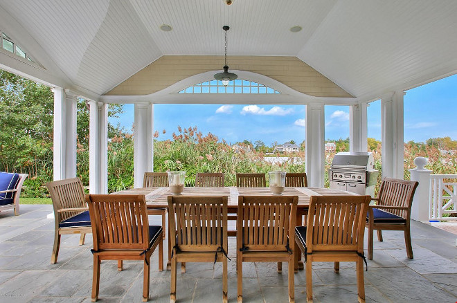 Covered patio by pool. Backyard with covered patio by pool. #Patio #Coveredpatio