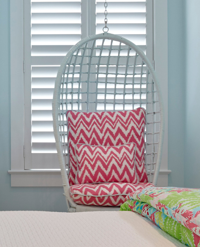 Kids Bedroom with Wicker Swing Hanging Chair. White Wicker Indoor Swing Hanging Chair. #KidsBedroomSwingHangingChair #WhiteWickerSwingHangingChair Asher Associates Architects. Megan Gorelick Interiors