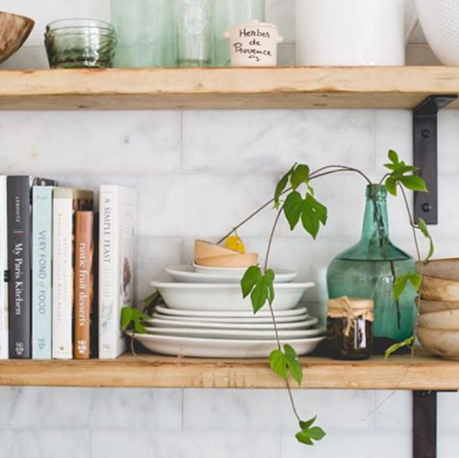 Kitchen open shelves decor ideas. Heather Bullard.