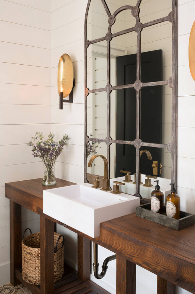 Rustic wood bathroom washstand. Bathroom washstand made of reclaimed wood. Bathroom reclaimed wood washstand #Bathroom #reclaimedwoodwashstand #Bathroomwashstand Palmetto Cabinet Studio