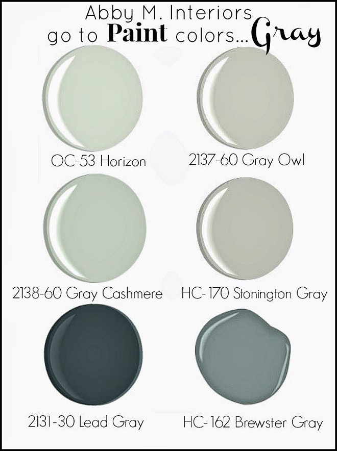 Benjamin Moore Paint Colors. Blue Gray Paint Colors. Green Gray Paint Colors. Benjamin Moore OC-53 Horizon. Benjamin Moore 2137-60 Gray Owl. Benjamin Moore 2138-60 Gray Cashmere. Benjamin Moore HC-170 Stonington Gray. Benjamin Moore 2131-30 Lead Gray. Benjamin Moore HC-162 Brewter Gray. #BenjaminMooreoc53Horizon #BenjaminMooreGrayOwl #BenjaminMooreGrayCashmere #BenjaminMooreStoningtonGray #BenjaminMooreLeadGray #BenjaminMooreBrewsterGray #GrayPaintColors #Bluegraypaintcolor #greengraypaintcolor #BenjaminMoorePaintcolors Via Abby M. Interiors.