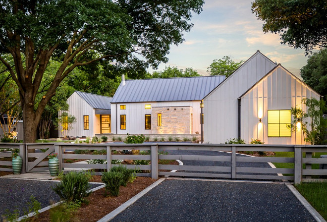 Board and Batten Farmhouse. Board and Batten Farmhouse with Gray Metal Rood and Steel Windows and Doors. Board and Batten Farmhouse. All details and board and batten dimensions can be found on the blog. #BoardandBattenFarmhouse Olsen Studios