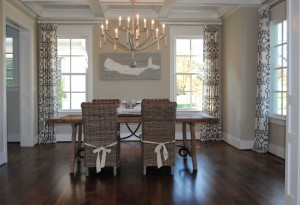 dining gambrel beadboard beamed bunch draperies