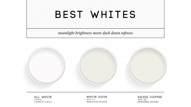 Best White Paint Colors. All White Farrow and Ball. Benjamin Moore White Dove. Benjamin Moore Swiss Coffee. #AllWhiteFarrowandBall #BenjaminMooreWhiteDove #BenjaminMooreSwissCoffee.