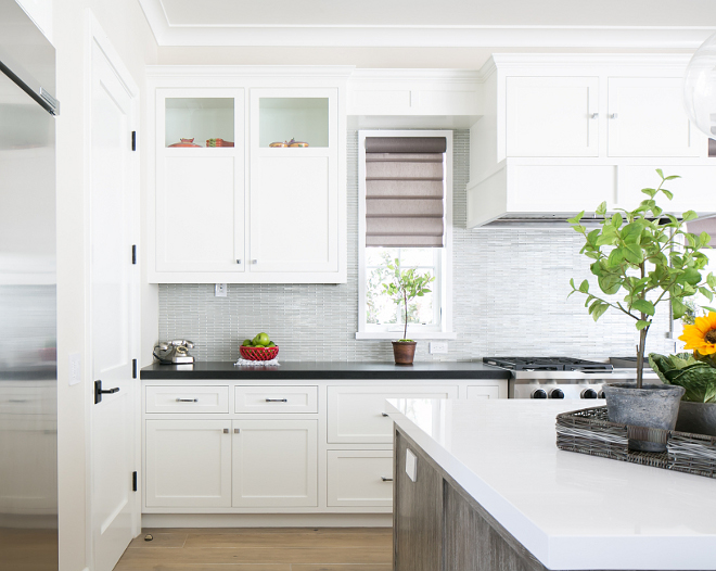 Small Tile Backsplash. Mini tile backsplash ideas. Backsplash is 1/2"x4" Prose Board. Color: Platinum Iridescent #046. #kitchen #Backsplash #smalltile #minitile Patterson Custom Homes. Brandon Architects, Inc.