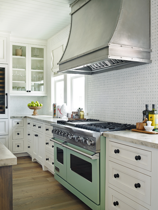 Kitchen steel vent hood. White Kitchen with steel vent hood. Kitchen with steel hood, inset cabinets and 48" Viking Range in Sage Green. Kitchen steel vent hood ideas. Custom Kitchen steel vent hood #Kitchen #steelventhood #steelHood #kitchenhood #customhood #kitchenhoods T.S. Adams Studio, Architects