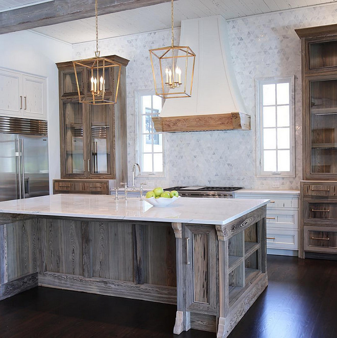 Reclaimed Wood Island. Reclaimed Wood Kitchen Island. We used black cypress for the cabinetry and pecky cypress for the painted pieces. Reclaimed Wood Kitchen Island with Brass Darlana Pendants. Reclaimed Wood Kitchen Island #ReclaimedWoodKitchenIsland #ReclaimedWood #KitchenIsland #ReclaimedWoodIsland #ReclaimedWoodKitchens #ReclaimedWoodKitchenIslandIdeas #ReclaimedWoodKitchenIslandDesign #ReclaimedWoodKitchenIslandphotos #IGkitchen Old Seagrove Homes