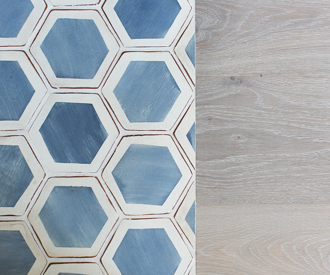 5” Palio Hexagon Mezzanote cement tile with Raw European Oak floors. Patterson Custom Homes