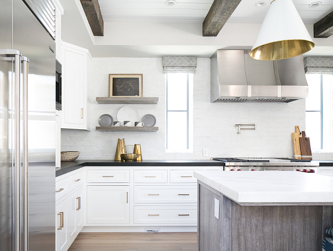 Kitchen Floating Shelves. Reclaimed wood kitchen shelves. The kitchen floating shelves are rift white oak. #KitchenFloatingShelves #kitchen #FloatingShelves #kitchenshelves #Reclaimedwoodshelves Patterson Custom Homes