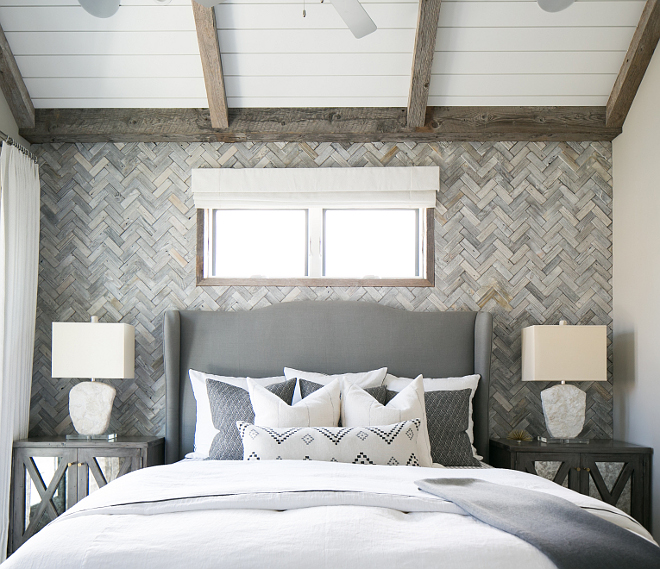 The Herringbone wooden wall is Mulberry Herringbone Whitewash Mosaics (2”x6”). Herringbone wood wall. Patterson Custom Homes