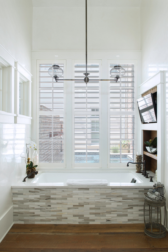 Bath Tiling. Face of tub Tile is Avalon Modern Skyline. Face of tub Tiles. Face of tub Tiling. Face of tub Tiling ideas #FaceoftubTile #FaceoftubTiling #tubtile #tubtiling #tubtileideas Interiors by Courtney Dickey and T.S. Adams Studio.