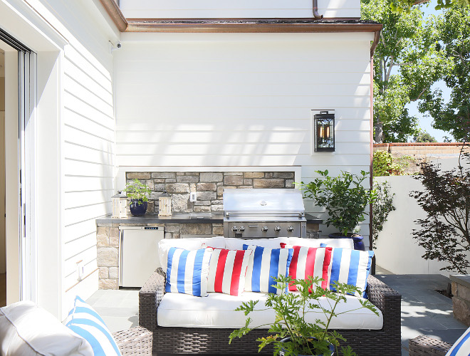 Outdoor kitchen stone ideas. El Dorado York Limestone brings durability and character to this outdoor kitchen. Patterson Custom Homes. Brandon Architects, Inc.