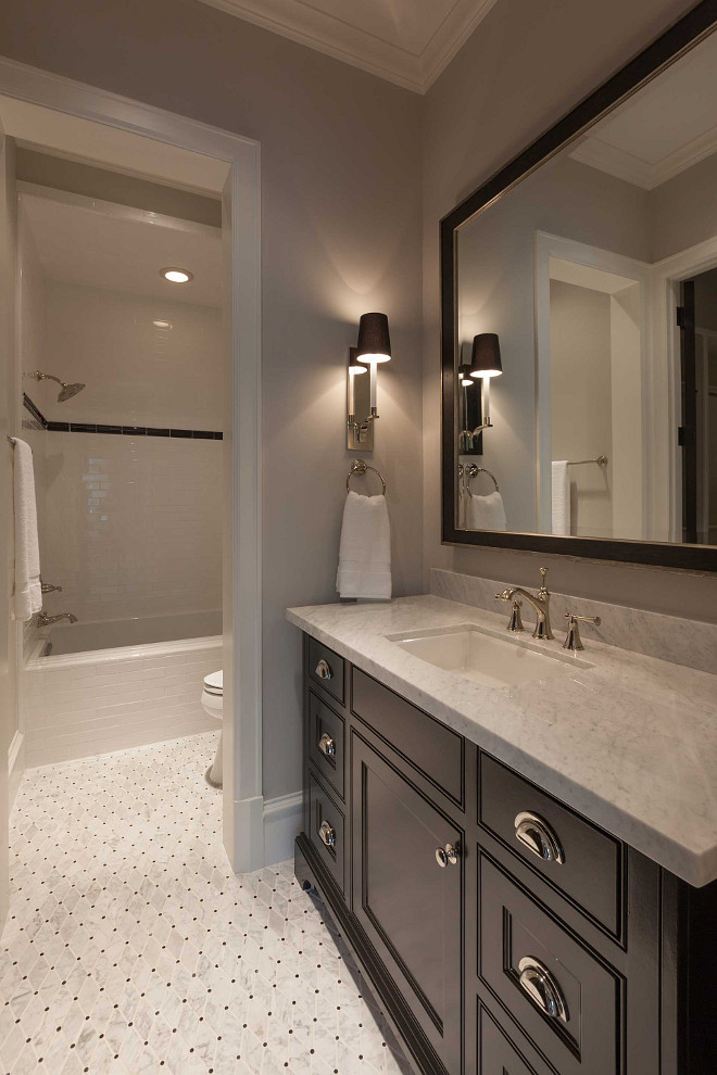 Bathroom sink separate from shower and toilet. Bathroom layout with sink being separate from shower and toilet. Elizabeth Garrett Interiors
