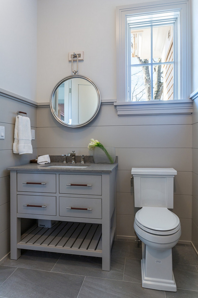 Benjamin Moore shale 861. Benjamin Moore shale 861 on shiplap walls and cabinet. #BenjaminMooreshale861 SIR Development. Shawna Feeley Interiors.