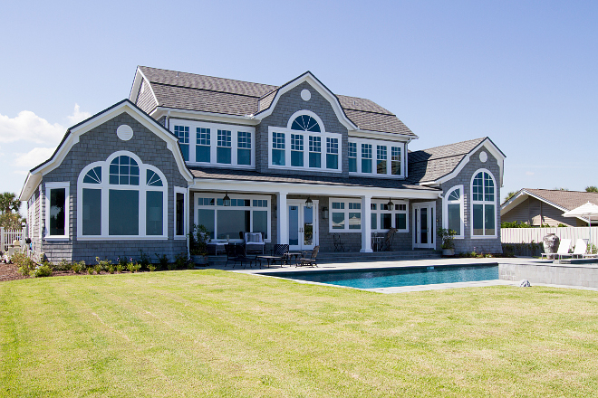 Gambrel beach house back. Timelessly designed shingle beach house. Heritage Homes of Jacksonville and Villa Decor & Design