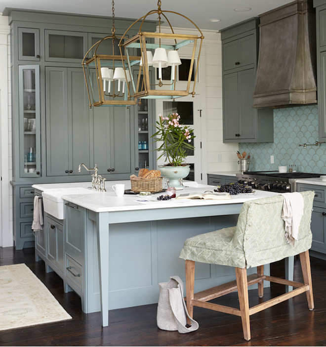 Gray kitchen island with brass lighting. Gray kitchen island with brass lighting ideas. Designer Gray kitchen island with brass lighting. #Graykitchenisland #brasslighting Urban Grace Interiors