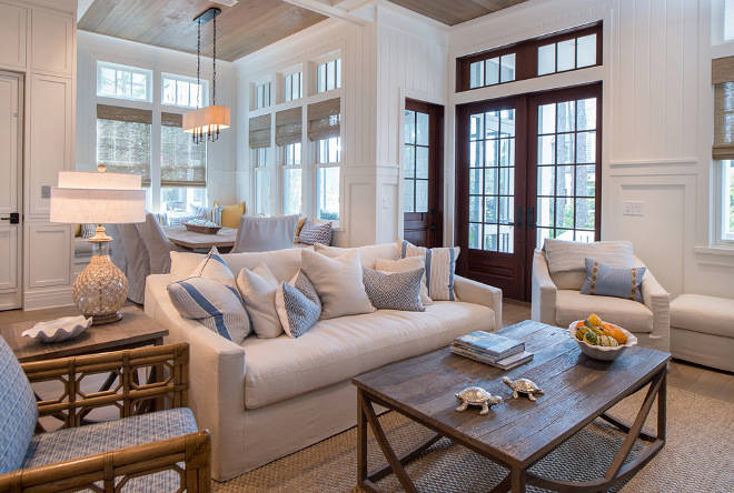 Wood ceiling. Wood ceiling stain. Ceilings are cypress with a weathered oak stain. Wood ceilings are cypress with a weathered oak stain. #woodceiling #ceiling #wood #cypressceiling #cypresswood #oak #ceilingwoodstaincolor #stainColor Interiors by Courtney Dickey of TS Adams Studio.