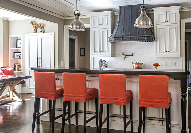 Slipcovered Barstools. Kitchen island Slipcovered Barstools. Beautiful kitchen island with Slipcovered Barstools. #SlipcoveredBarstools #Slipcovered #Barstools #kitchenstools Tillman Long Interiors.