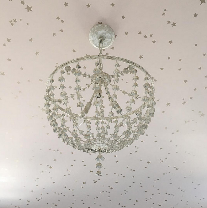 Star wallpaper. Star wallpaper on the ceiling. Star wallpaper on ceiling in girls bedroom. #Starwallpaper #ceilingwallpaper #wallpaper Kate Marker Interiors.